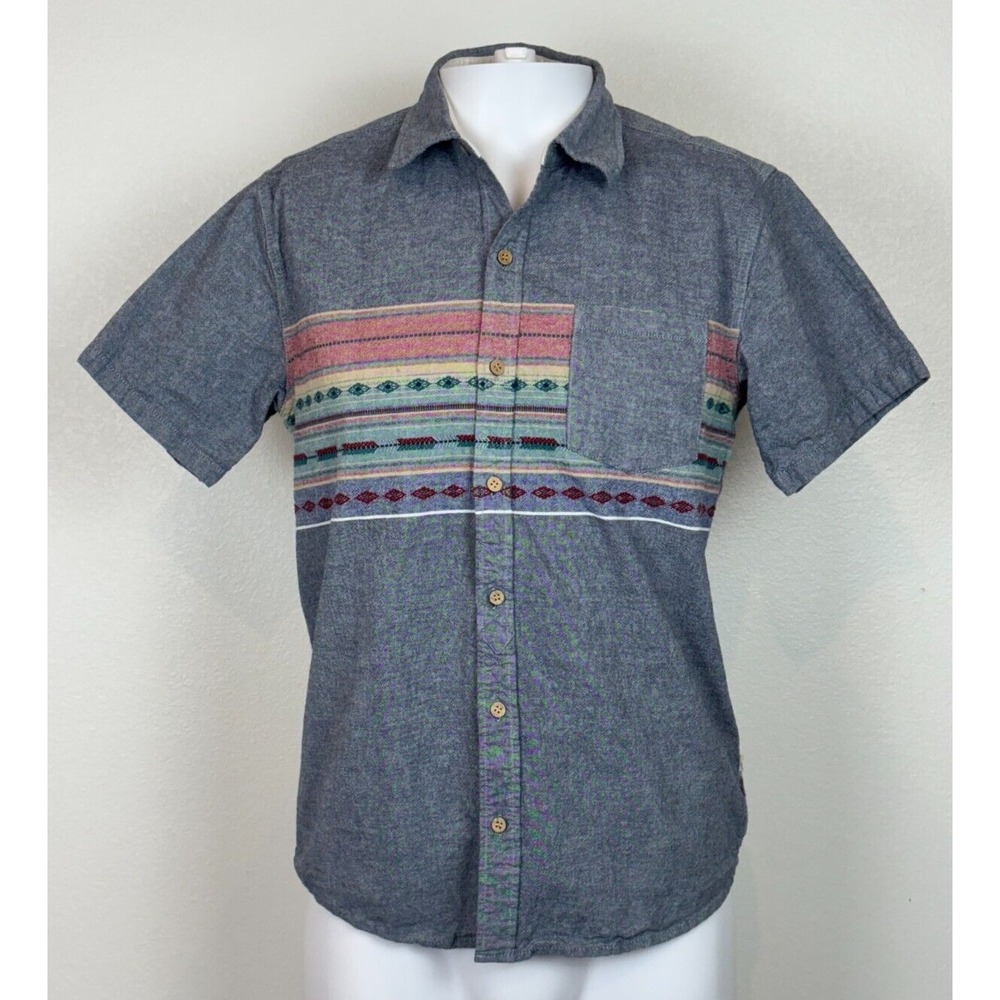 Aussie Surfing Co Short Sleeve Button Up Shirt Mens M Chambray Beach Casual Rare
